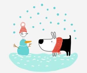 Dog & Bird in the Snow, vector illustration